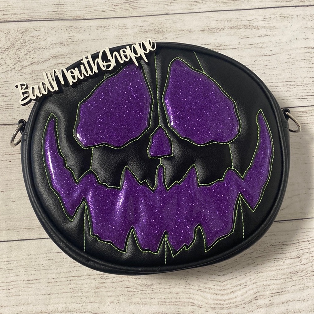 *Love Pain & Stitches Unfortunate Soul Black Purple Pumpkin Crossbody Purse